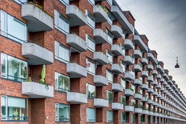 Brøndby Apartment buildings in red brick with balconies