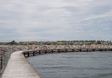 Karrebæksminde harbour with a boardwalk by the sea