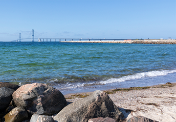 Storebæltsbroen by Korsør. Windy ocean and the bridge in the background
