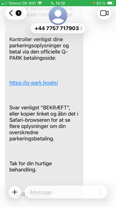 Smishing eksempel - qpark app 93