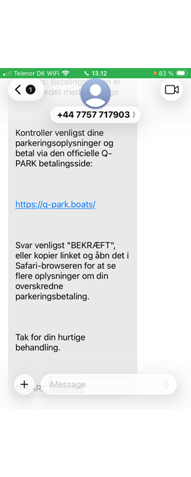 Smishing example - qpark app 93