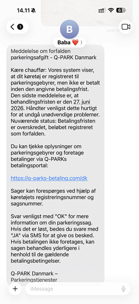 Eksempel på falsk sms