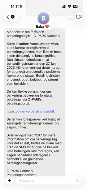 Eksempel på falsk sms